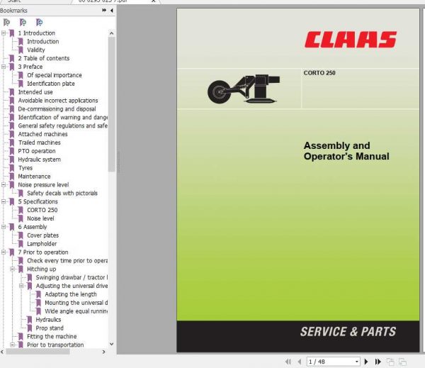 Claas Mowers Corto 250 Assembly Instruction 1