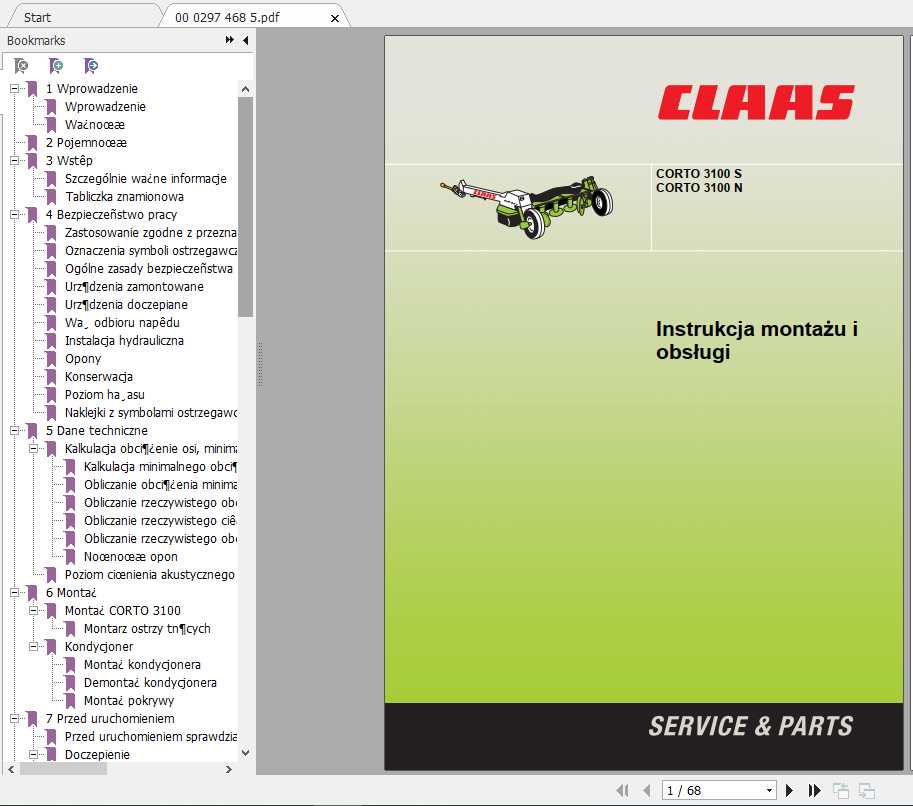 Claas Mowers Corto 3100 S Corto 3100 N Assembly Instruction PL 1