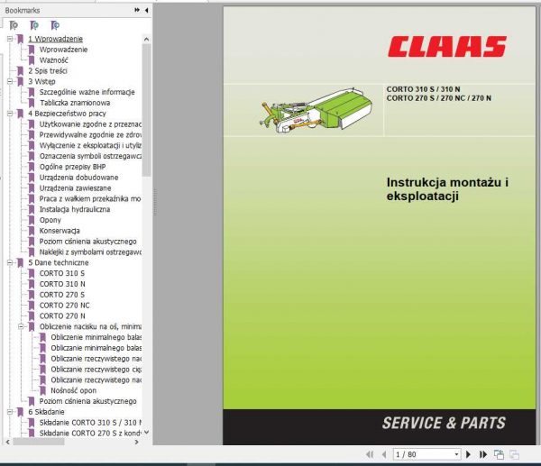 Claas Mowers Corto 310S 310N Corto 270S 270NC 270N Assembly Instruction PL 1