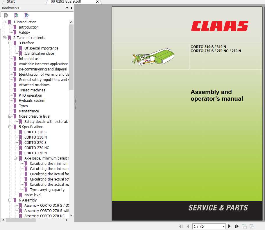 Claas Mowers Corto 310S 310N Corto 270S 270NC 270N EN Assembly Instruction 1