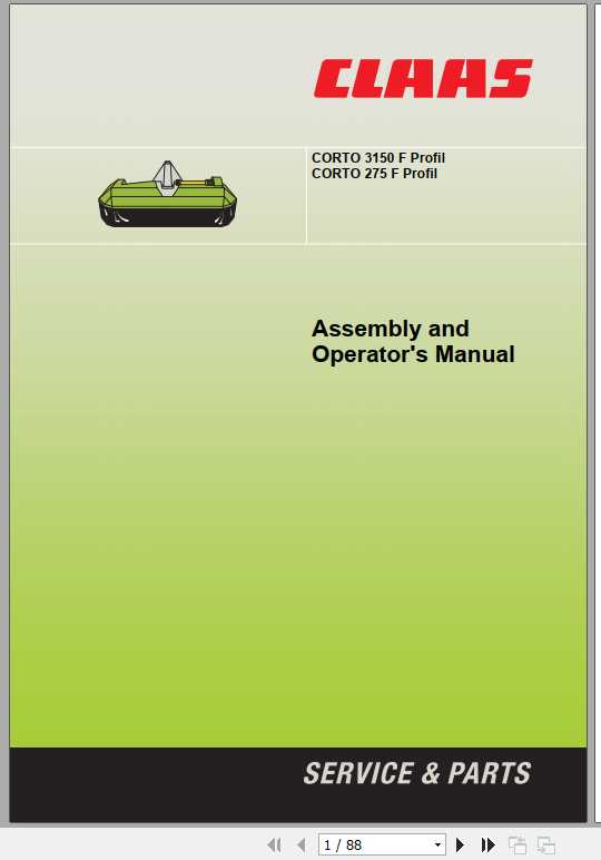 Claas Mowers Corto 3150 F Profil Corto 275 F Profil Assembly Instruction 1