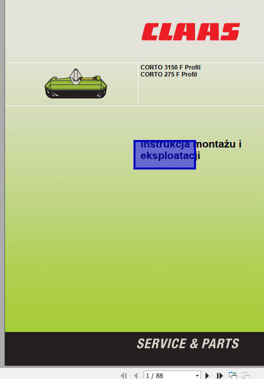 Claas Mowers Corto 3150 F Profil Corto 275 F Profil Assembly Instruction PL 1