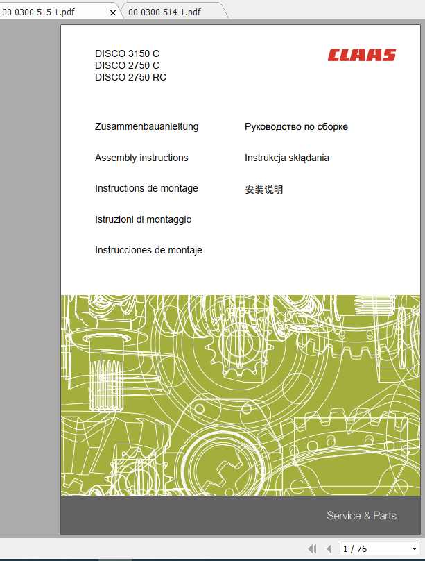 Claas Mowers Disco 3150C 2750C 2750RC Assembly Instruction  FR DE EN RU 1