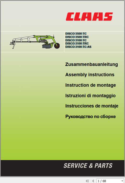 Claas Mowers Disco 3500 TC Disco 3100 TC AS Assembly Instruction FR DE EN RU 1