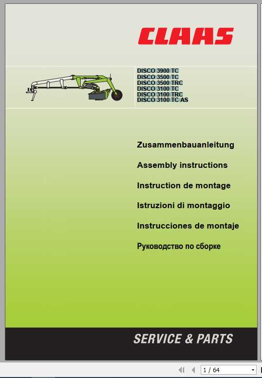 Claas Mowers Disco 3900TC 3500TC 3500TRC 3100TC TRC TC AS Assembly Instruction FR DE EN RU 1