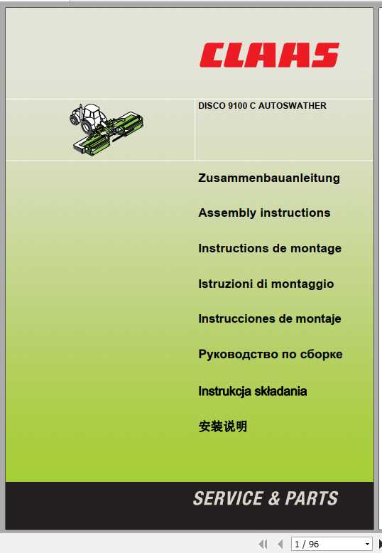 Claas Mowers Disco 9100 C AutoSwather Assembly Instruction FR DE EN RU 1