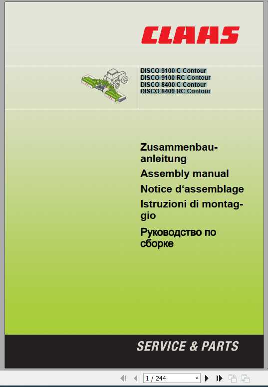 Claas Mowers Disco 9100 C Contour 8400 RC Contour Assembly Instruction FR DE EN RU 1