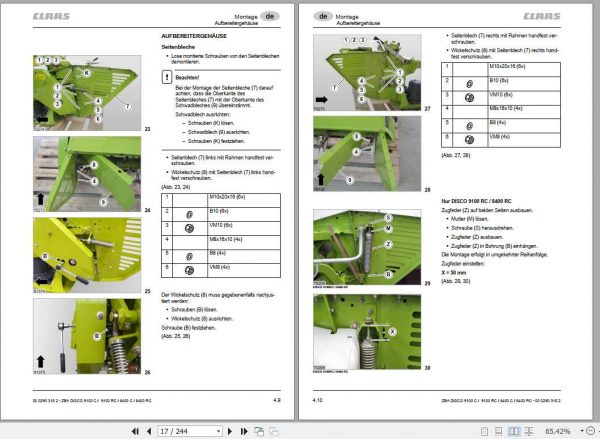 Claas Mowers Disco 9100 C Contour 8400 RC Contour Assembly Instruction FR DE EN RU 2