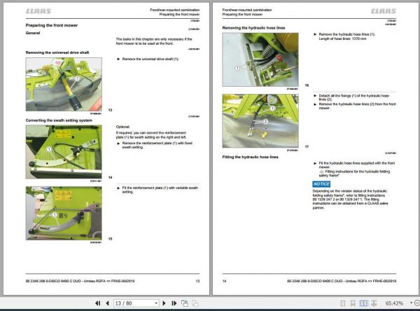 Claas Mowers Disco 9400 C Duo Conversion Instructions 2