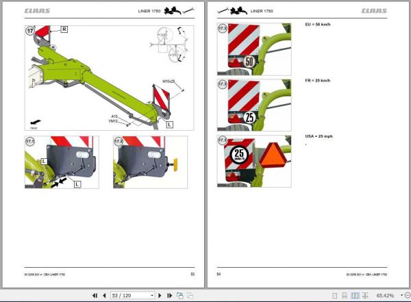 Claas Swathers Liner 1750 Assembly Instruction FR DE EN RU 2