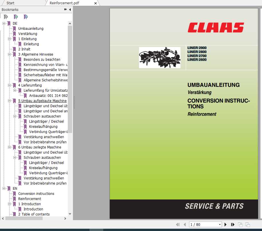Claas Swathers Liner 2900Liner 2800Liner 2700Liner 2600 Conversion Instructions 1