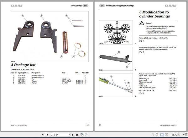 Claas Swathers Liner 3000 Conversion Instructions FR DE EN RU 2