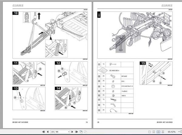 Claas Swathers Liner 450 420 Assembly Instruction FR DE EN RU 2
