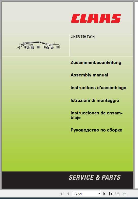 Claas Swathers Liner 750 Twin Assembly Instruction FR DE EN RU 1