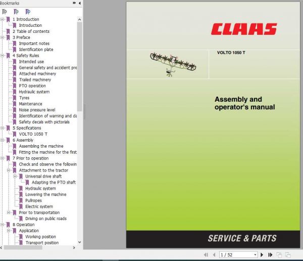 Claas Swathers Volto 1050 T Assembly Instruction 1