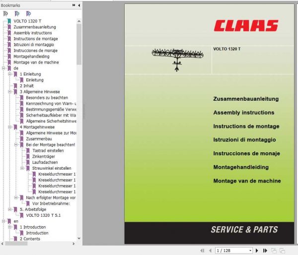 Claas Swathers Volto 1320 T Assembly Instruction FR DE EN RU 1