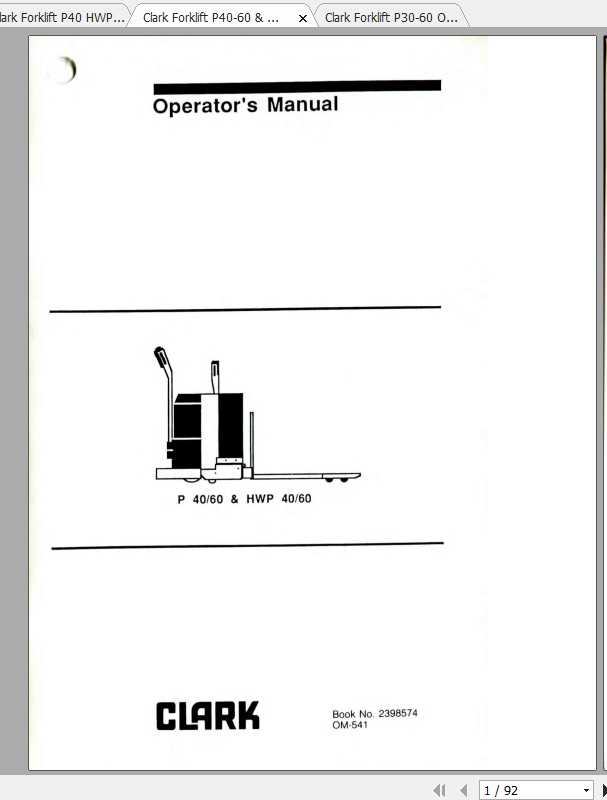 Clark Electric Pallet P40 60 HWP40 60 Operators Manual 1