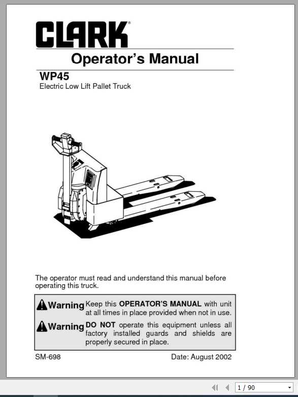 Clark Electric Pallet WP45 OM 698 Operators Manual 1