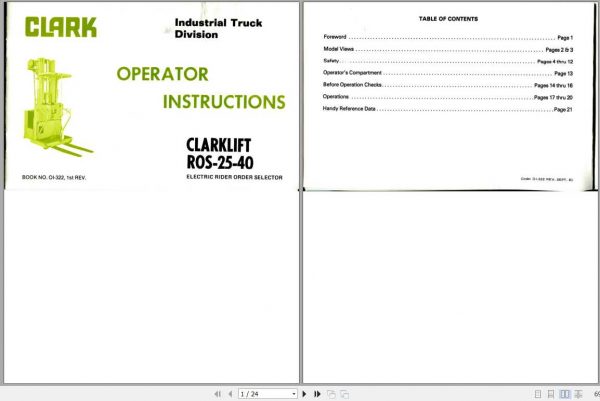 Clark Electric Rider Order ROS25 ROS40 OI 322 Operators Manual 1