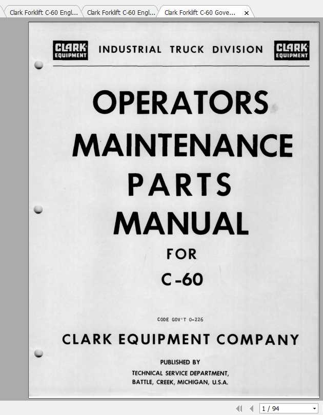 Clark Forklift C 60 Operators Manual 1