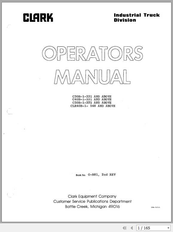 Clark Forklift C30B C40B C50B CLR40B Operators ManualO B81 1