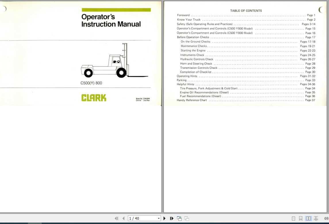 Clark Forklift C500Y800 OI 416 Operators Manual2385968 1