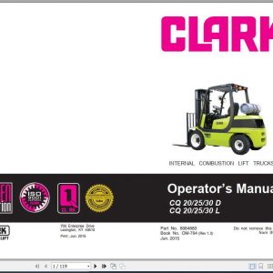Clark Forklift CQ 20 25 30 D L Operators Manual 1