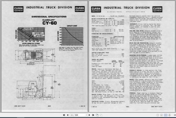 Clark Forklift CY 60 Operators Maintenance Part ManualO 201 2