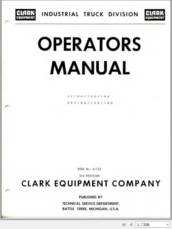 Clark Forklift CY100 140 CHY100 140 Operators ManualO 153 1