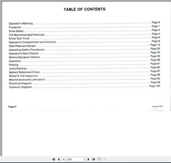 Clark Forklift DPR20 DPR25 DPR30 OI 533 Operators Manual2340751 2