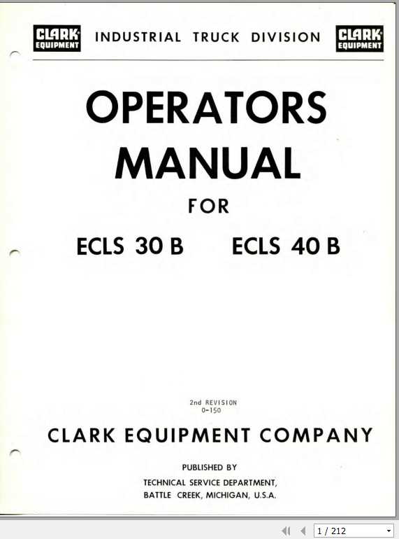 Clark Forklift ECLS30 ECLS40B O 150 Operators Manual 1