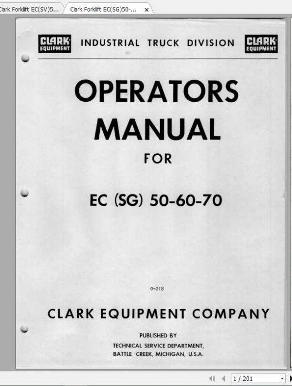 Clark Forklift ECSGSV 50 70 Operators Manual 1