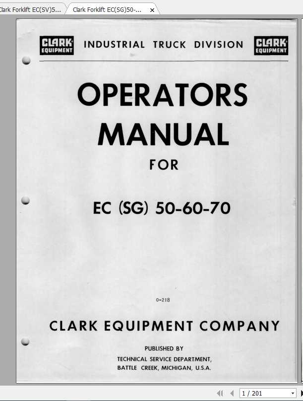 Clark Forklift ECSGSV 50 70 Operators Manual 1