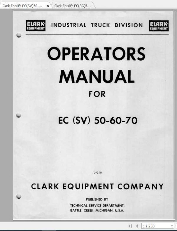 Clark Forklift ECSGSV 50 70 Operators Manual 2