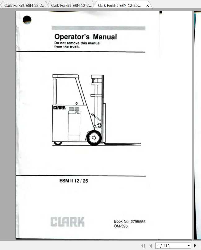 Clark Forklift ESM 12 25 OM 556 Operators Manual 1