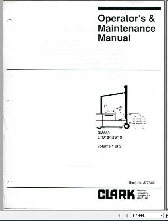 Clark Forklift ETD10 15 OM 558 Operators Maintenance Manual2777383 1