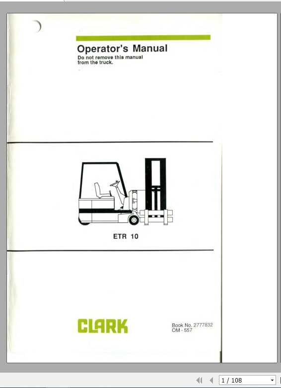 Clark Forklift ETR10 OM 557 Operators Manual2777832 1