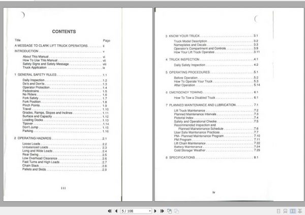 Clark Forklift ETR10 OM 557 Operators Manual2777832 2