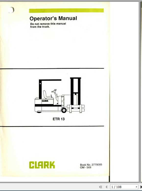 Clark Forklift ETR13 OM 569 Operators Manual2779085 1
