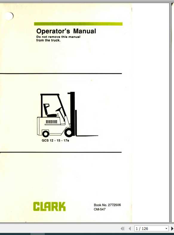 Clark Forklift GCS12 GCS15 GCS17s OM 547 Operators Manual2772506 1