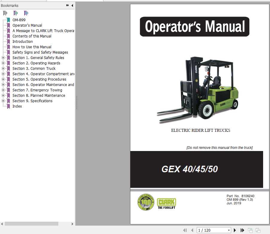 Clark Forklift GEX40 GEX45 GEX50 Operators Manual 1