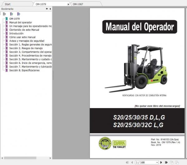 Clark Forklift S20 35DLG S20 32CLG Operators ManualENPO 1