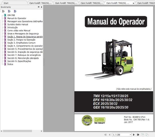Clark Forklift TMX EPX ECX GEX GTX Operators ManualENPOES 2