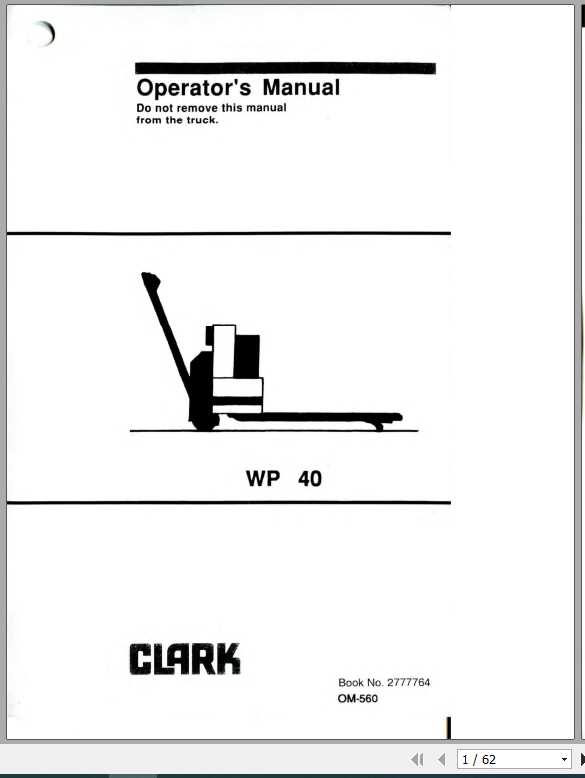 Clark Forklift WP40 OM 560 Operators Manual2777764 1