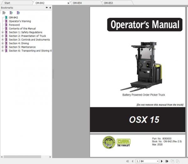 Clark Order Picker Truck OSX15 Operators ManualENPOES 1