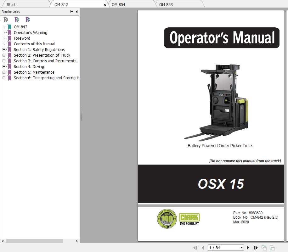 Clark Order Picker Truck OSX15 Operators ManualENPOES 1