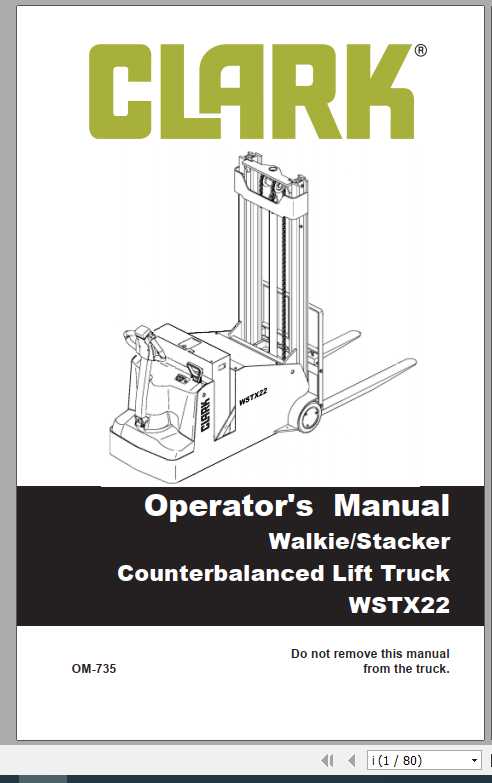 Clark Stacker Lift Truck WSTX22 OM 735 Operators Manual 1