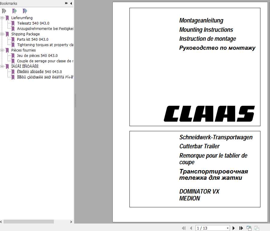 Class Combines Dominator VX MEDION Assembly Instruction FR DE EN RU 1