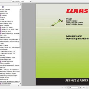 Class Forage Harvesters TRAILER DIRECT DISC 610 520 Contour 520 Comfort Assembly Instruction 1