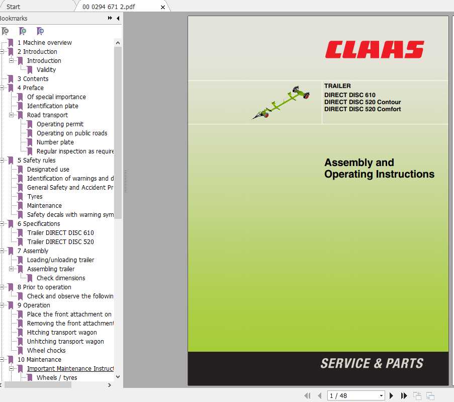 Class Forage Harvesters TRAILER DIRECT DISC 610 520 Contour 520 Comfort Assembly Instruction 1